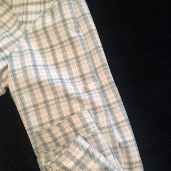 Womens Rugged Exposure vented long sleeve button down top large green and white - Picture 11 of 12